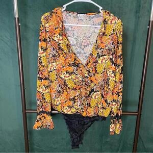 Free people intimately floral lace long sleeve bodysuit NWOT size M